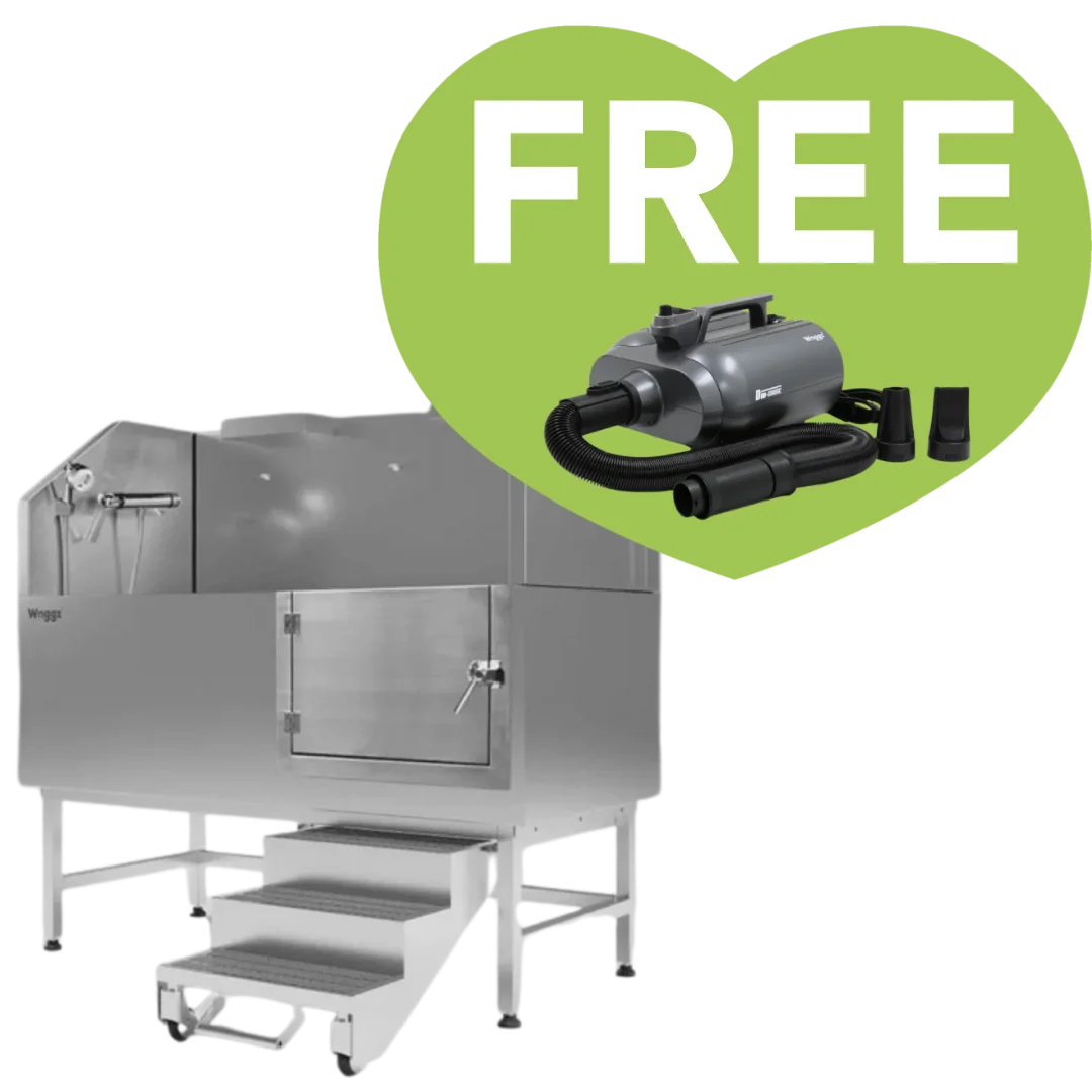 Pre-Order 60" Dog Grooming Stational Tub with Lift-up Door Silver + Free Duo-Surge Dryer by Waggz